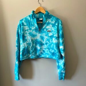 Vans Chromoed Cloud Enamel Blue Tie Dye Quarter Zip Cropped Pullover - sz S